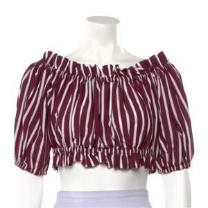 Striped Off-Shoulder Top - Maroon and White